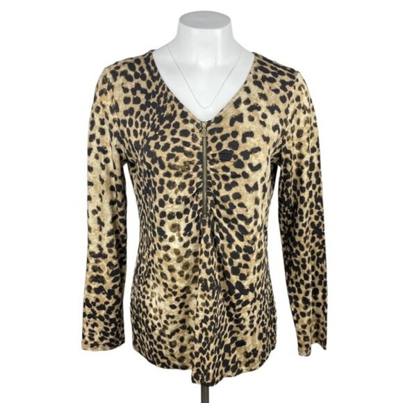 NWT ANNE KLEIN Cheetah Print Zip Long Sleeve Sz Large - Picture 1 of 4